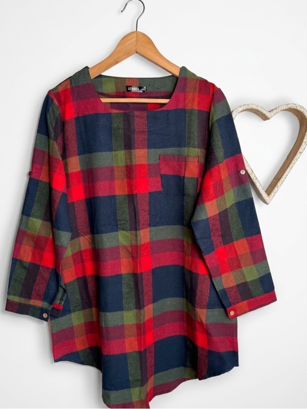 Plaid Checkered Lumberjack Heritage Cabincore Tunic Top XTRA-LARGE Red Navy